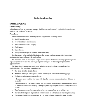 All deductions from an employees wages shall be in accordance with applicable law and, when required, the employees consent