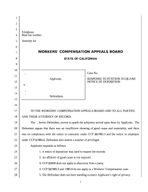 RESPONSE TO PETITION TO QUASH NOTICE OF DEPOSITION