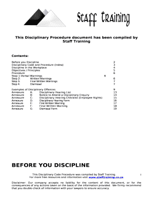 This Disciplinary Procedure document has been compiled by Staff Training