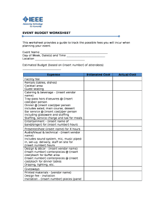 This worksheet provides a guide to track the possible fees you will incur when planning your event