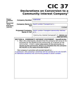 Declarations on Conversion to a Community Interest Company1