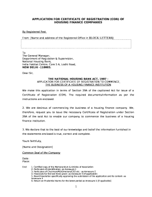 APPLICATION FOR CERTIFICATE OF REGISTRATION (COR) OF