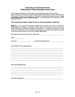 GRIEVANCE FORM (Classified Staff Only)