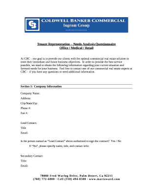 Tenant Representation Needs Analysis Questionnaire