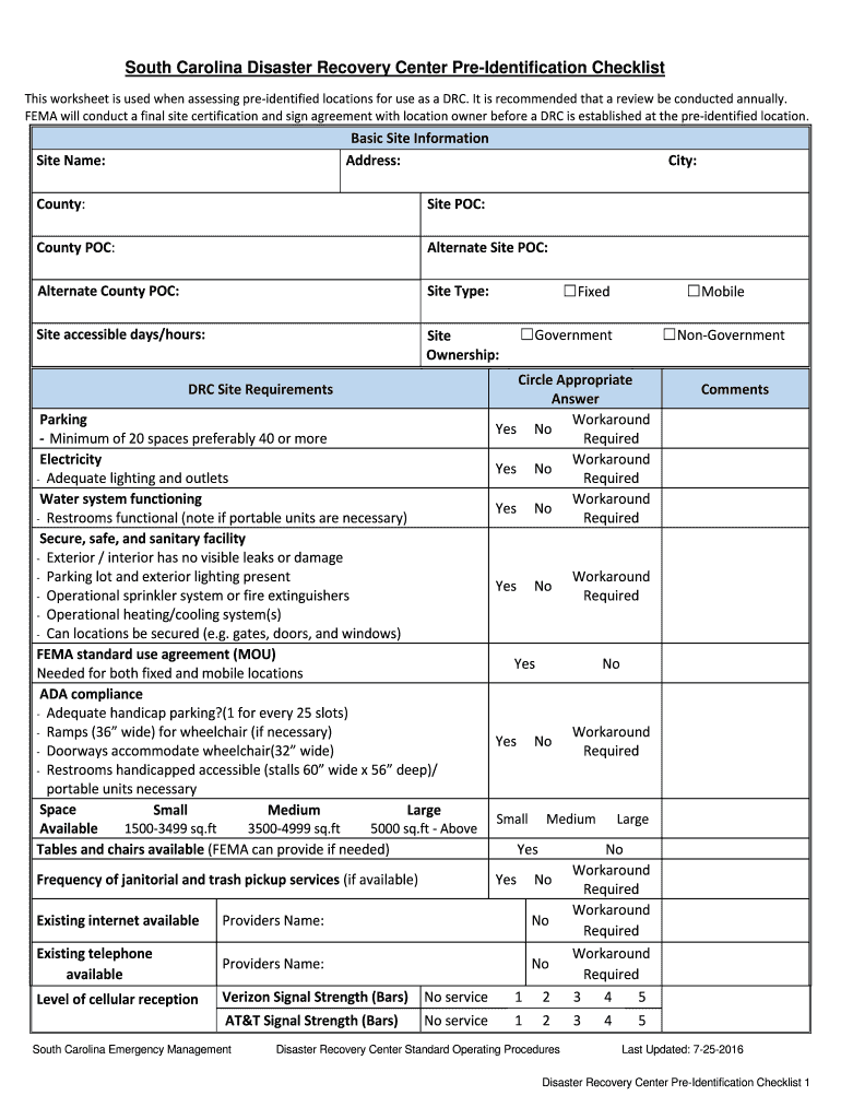 Fillable Online South Carolina Disaster Recovery Center Pre