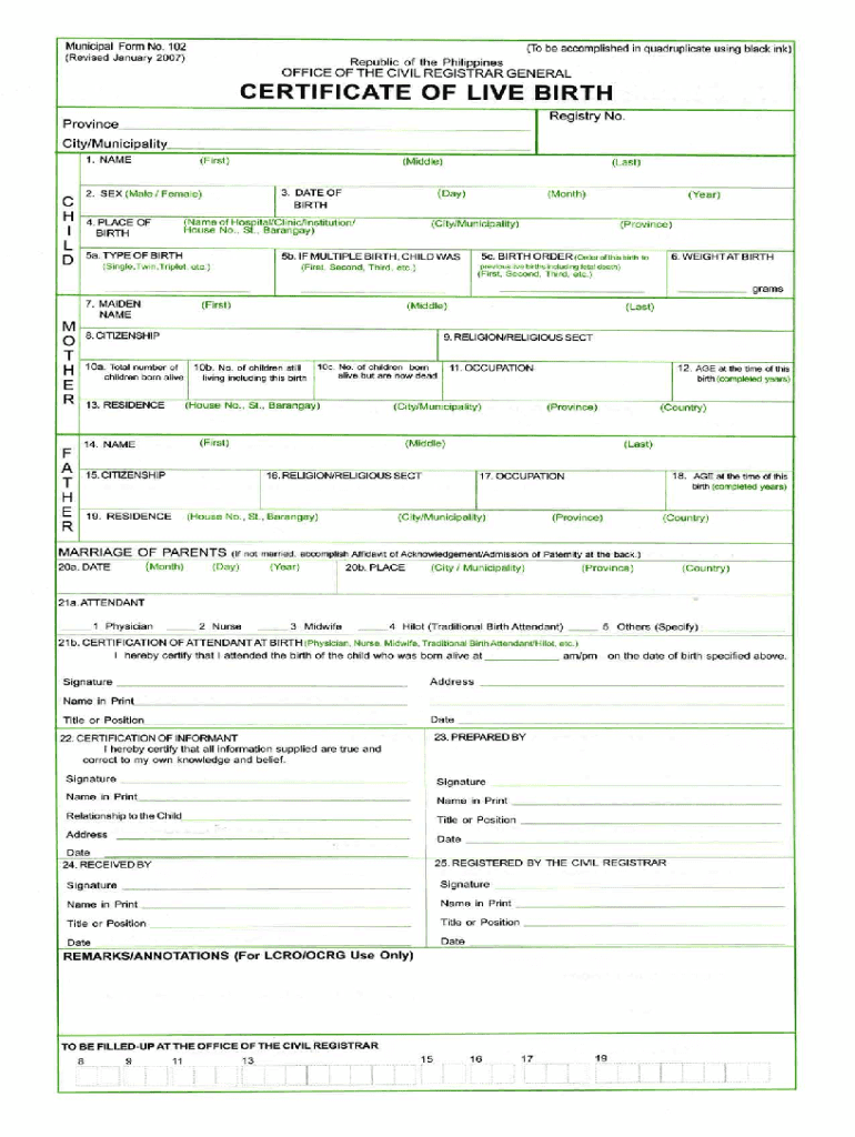 birth certificate form