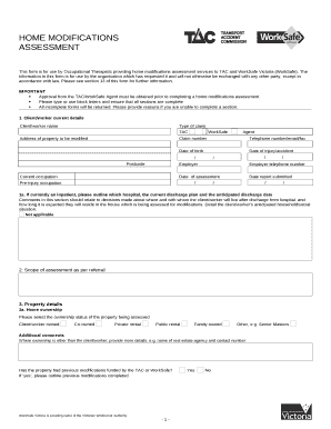 This form is for use by Occupational Therapists providing home modifications assessment services to TAC and WorkSafe Victoria (WorkSafe)