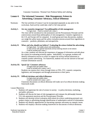 Lesson 4:The Informed Consumer:Risk Management, Science in