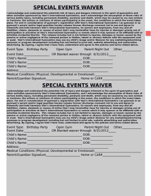 SPECIAL EVENTS WAIVER