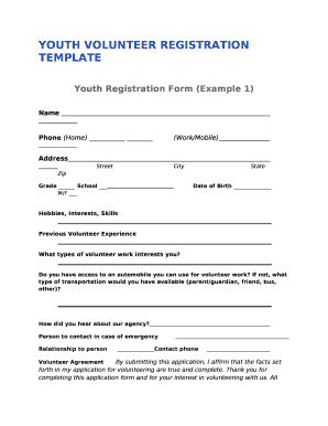 YOUTH VOLUNTEER REGISTRATION TEMPLATE