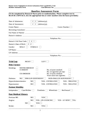 (To be completed by Research Nurse prior to randomisation