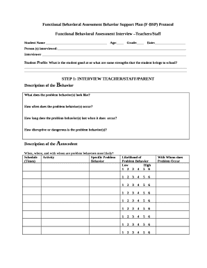 Functional Behavioral Assessment Interview Teachers/Staff