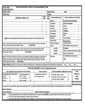 Do NOT stapleSCIENCE DEPARTMENT STUDENT EEI RISK ASSESSMENT FORM