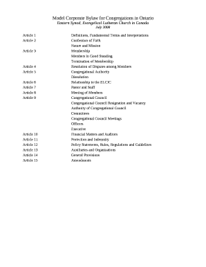 Model Corporate Bylaw for Congregations in Ontario
