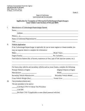 Application for Exemption of AftermarketTurbochargers/Superchargers