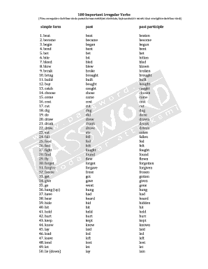 Fillable Online 100 Important Irregular Verbs Fax Email Print - pdfFiller