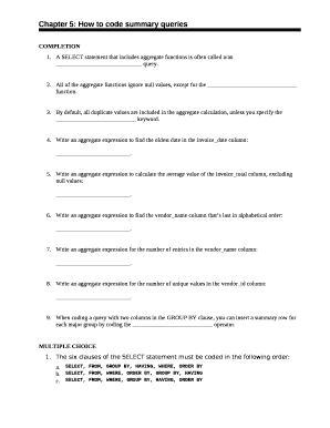 Chapter 5: How to code summary queries