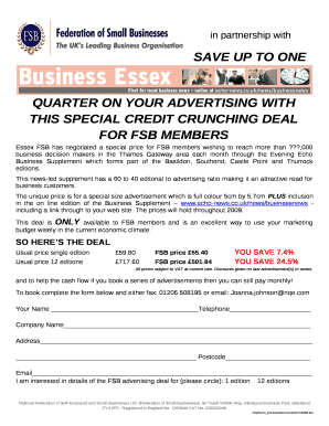 SAVE UP TO ONE QUARTER ON YOUR ADVERTISING WITH THIS SPECIAL CREDIT CRUNCHING DEAL FOR FSB MEMBERS