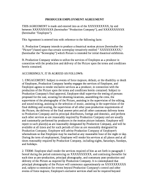 THIS AGREEMENT is made and entered into as of the XXXXXXXXXX, by and between XXXXXXXXXX (hereinafter "Production Company"), and XXXXXXXXXX (hereinafter "Employee")