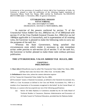 In pursuance of the provisions of clause(3) of Article 348 of the Constitution of India, the Governor is pleased to order the publication of the following English translation of Uttaranchal Mulya Vardit Kar Niyam, 2005 notified by