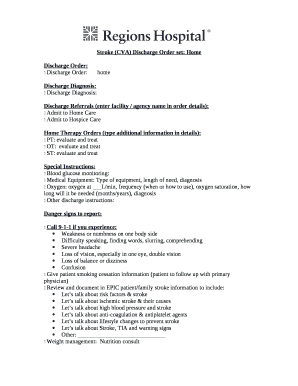 Stroke (CVA) Discharge Order set: Home