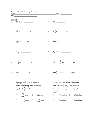 Worksheet on Customary Conversions