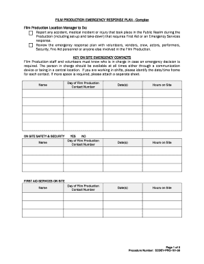 FILM PRODUCTION EMERGENCY RESPONSE PLAN - Complex