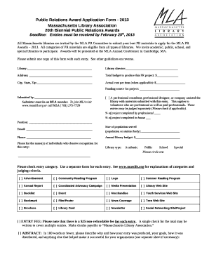 Public Relations Award Application Form - 2013