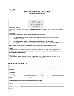 SECTION 10 COMPLAINT FORM