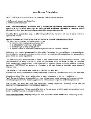 Within the first 30 days of employment, a new driver may receive the following: