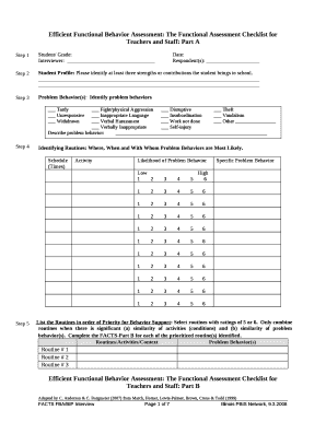 Efficient Functional Behavior Assessment: The Functional Assessment Checklist for Teachers and Staff: Part A