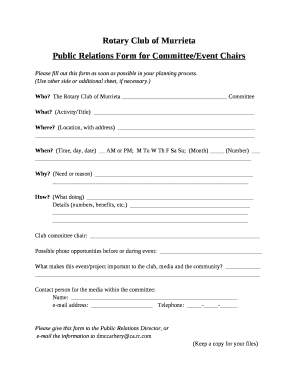 Public Relations Form for Committee/Event Chairs
