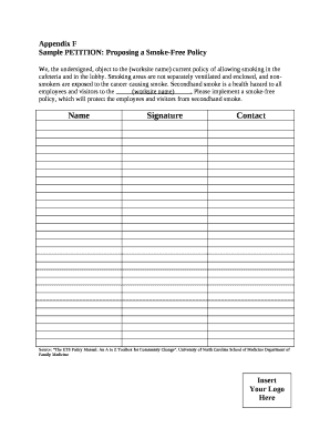 Sample PETITION: Proposing a Smoke-Free Policy