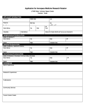 Application for Aerospace Medicine Research Rotation