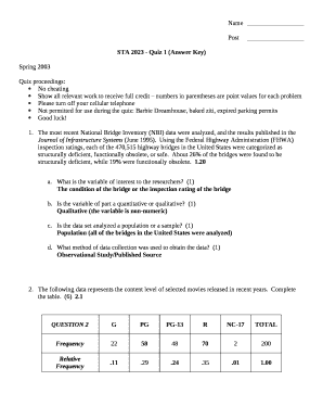 STA 2023 - Quiz 1 (Answer Key)