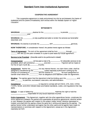 Standard Form Inter-Institutional Agreement