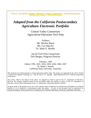 Adapted from the California Postsecondary Agriculture Electronic Portfolio