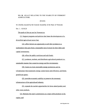 AN ACT RELATING TO THE VIABILITY OF VERMONT AGRICULTURE