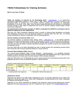 TWAS Fellowships for Visiting Scholars