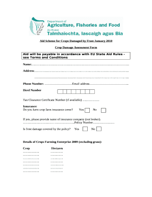 Aid Scheme for Crops Damaged by Frost January 2010