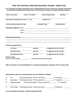 After Visit Summary following Psychiatric Hospital - Based Care