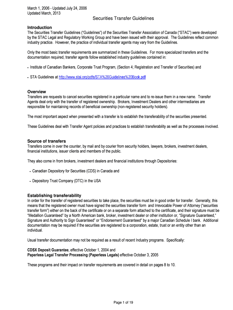 Fillable Online Securities Transfer Guidelines Fax Email Print - pdfFiller