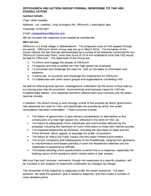 OFFCHURCH HS2 ACTION GROUP FORMAL RESPONSE TO THE HS2 CONSULTATION