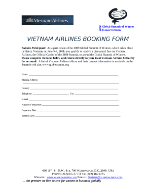 VIETNAM AIRLINES BOOKING FORM