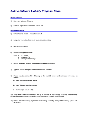 Airline Caterers Liability Proposal Form