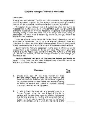 Airplane Hostages Individual Worksheet