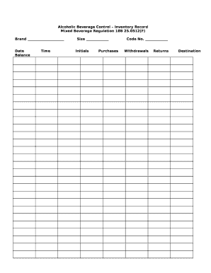 Alcoholic Beverage Control Inventory Record