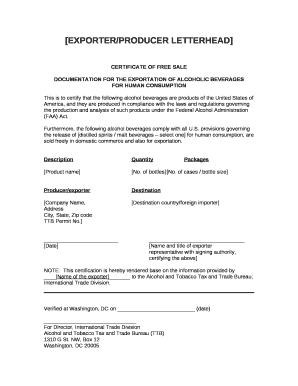 EXPORTER/PRODUCER LETTERHEAD