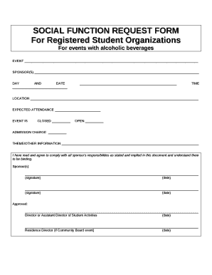 SOCIAL FUNCTION REQUEST FORM