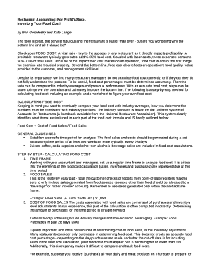 Restaurant Food Cost Calculation Form